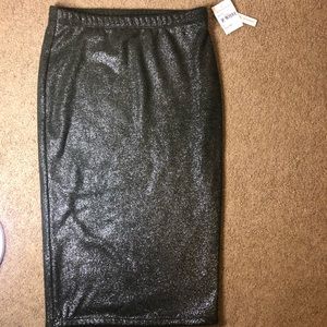 Shiny Silver Pencil Skirt below the knee